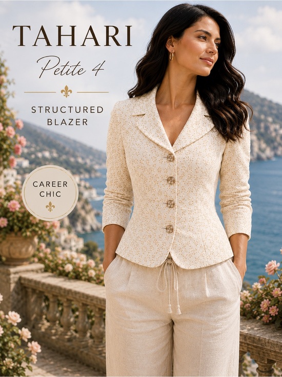 Tahari Jackets & Blazers - Tahari Arthur S. Levine Petite 4 Cream Gold Jacquard Structured Career Blazer